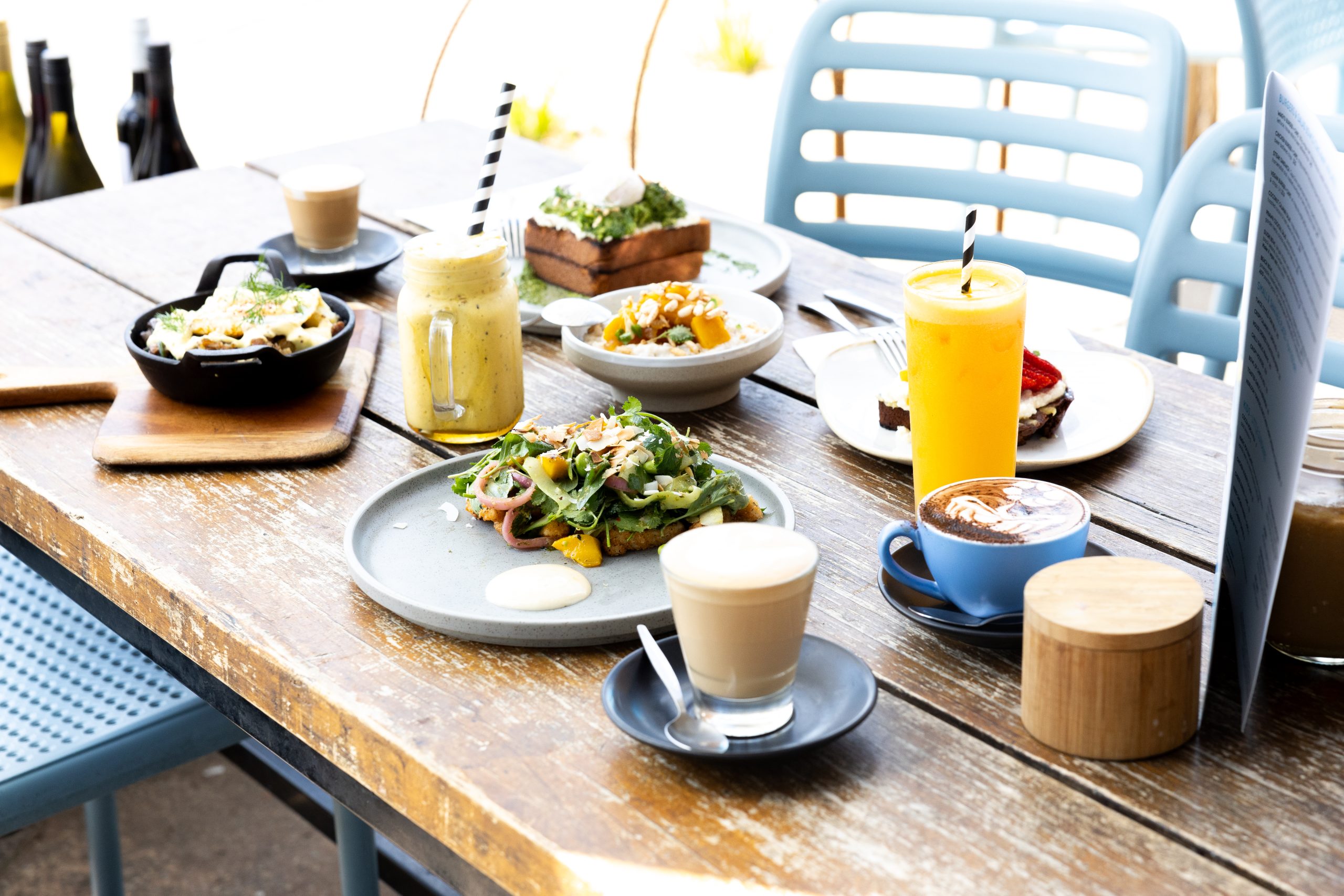 A vibrant brunch spread at Our Little Ray of Sunshine in Sandringham. Served with expertly brewed coffee, juiced and smoothies.
